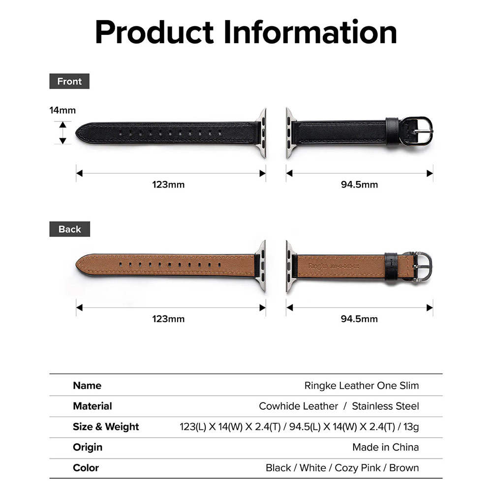 Picture of Apple Watch 38mm  | Ringke Genuine Leather One Slim Strap for Apple Watch Series 4 5 6 8 9 41mm 40mm 38mm (Black)