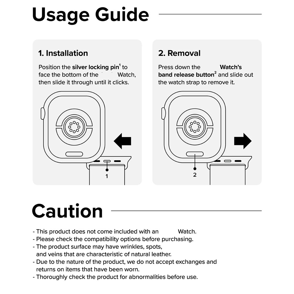 Picture of Apple Watch 42mm  | Ringke Genuine Leather One Basic Bold Strap for Apple Watch Series 4 5 6 8 9 42mm 44mm 45mm Ultra 49mm (Black)