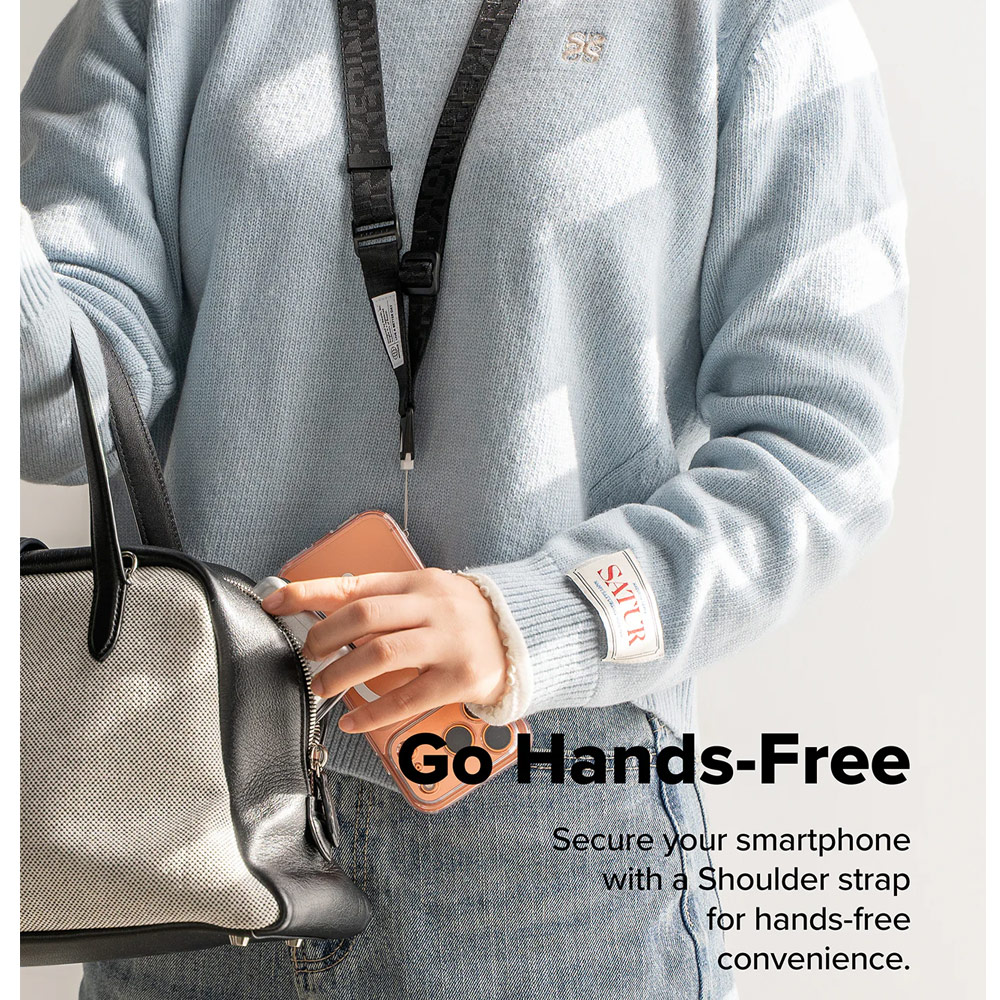 Picture of Ringke High density polyester Lanyard strap Shoulder Strap for Perfect for daily use traveling hiking smartphone Jisulife Portable Handheld Fan Strap (Lettering Black 3)