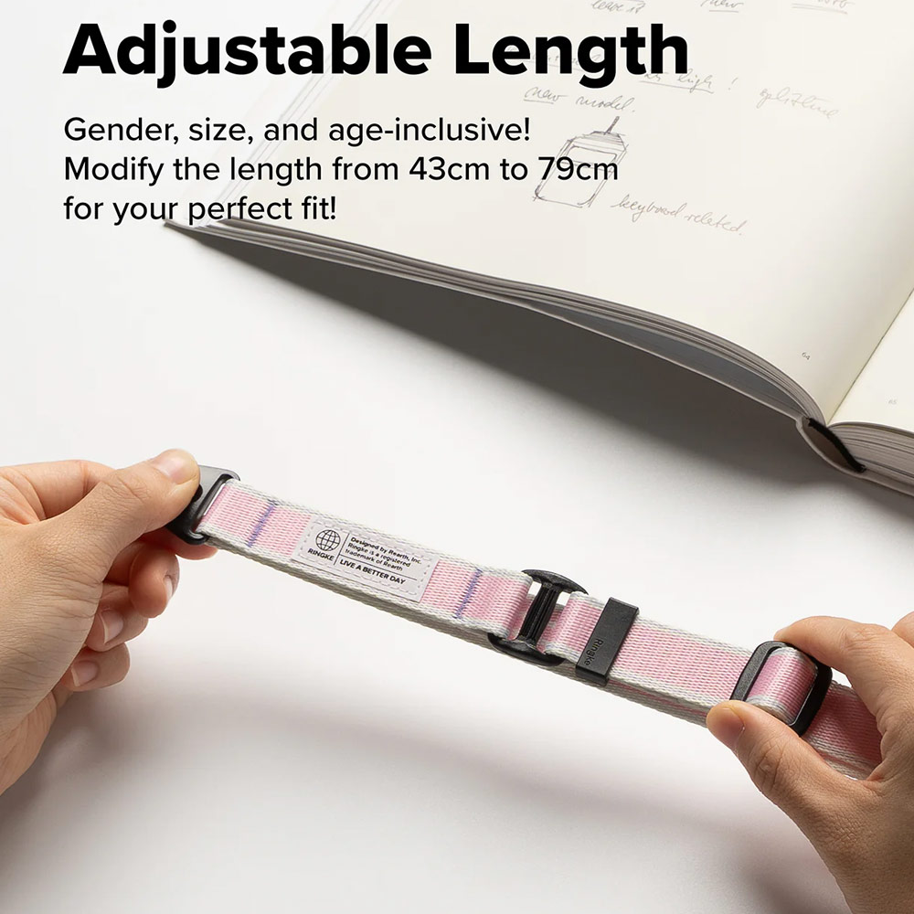 Picture of Ringke High density polyester Lanyard strap Shoulder Strap for Perfect for daily use traveling hiking smartphone Portable Handheld Fan Strap (Stripe Pink)
