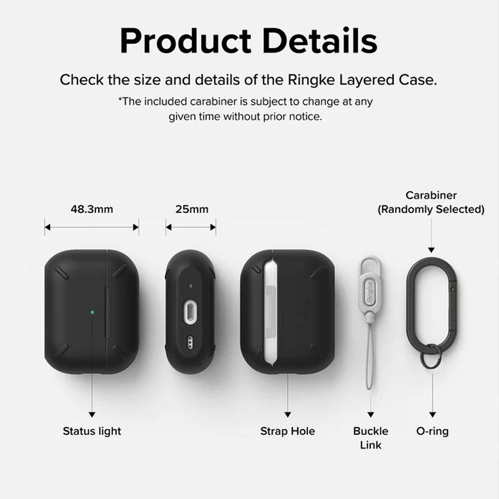 Picture of Apple Airpods Pro 2 Case | Ringke Layered Hard Protective Protection Case with Carabiner for Apple Airpods Pro 2 (Black)