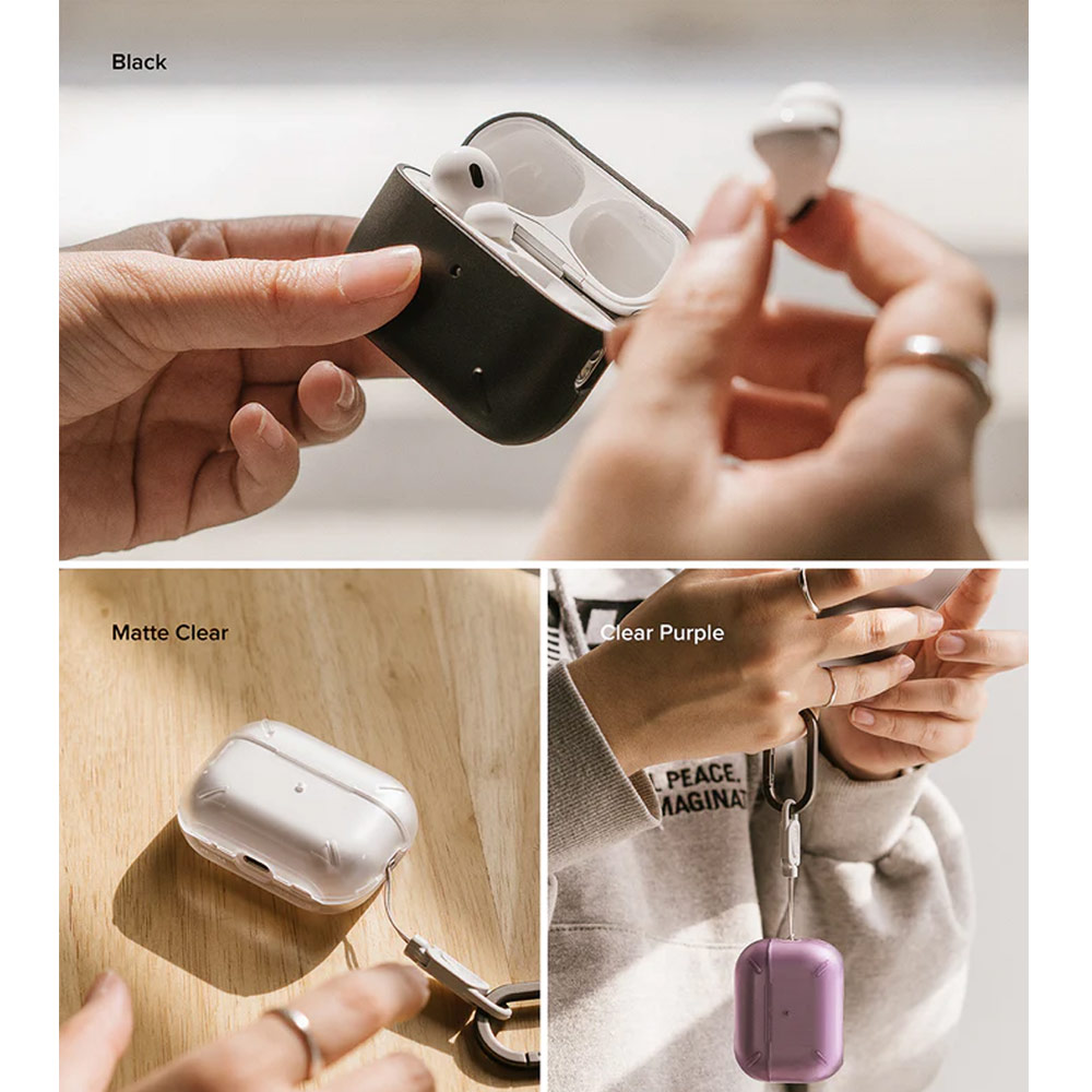 Picture of Apple Airpods Pro 2 Case | Ringke Layered Hard Protective Protection Case with Carabiner for Apple Airpods Pro 2 (Black)