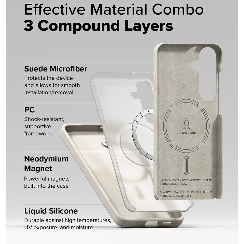 Picture of Samsung Galaxy S25 Case | Ringke Soft Liquid Silicone Case with Magnetic Ring Protection Case for Samsung Galaxy S25 (Stone)