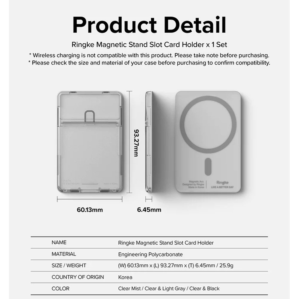 Picture of Apple iPhone 13 6.1 | Ringke Card Holder Magnetic Stand Slot Magsafe Compatible Hold up to 2 Cards for iPhone 13 Pro Max 14 Pro Max (Clear Mist)