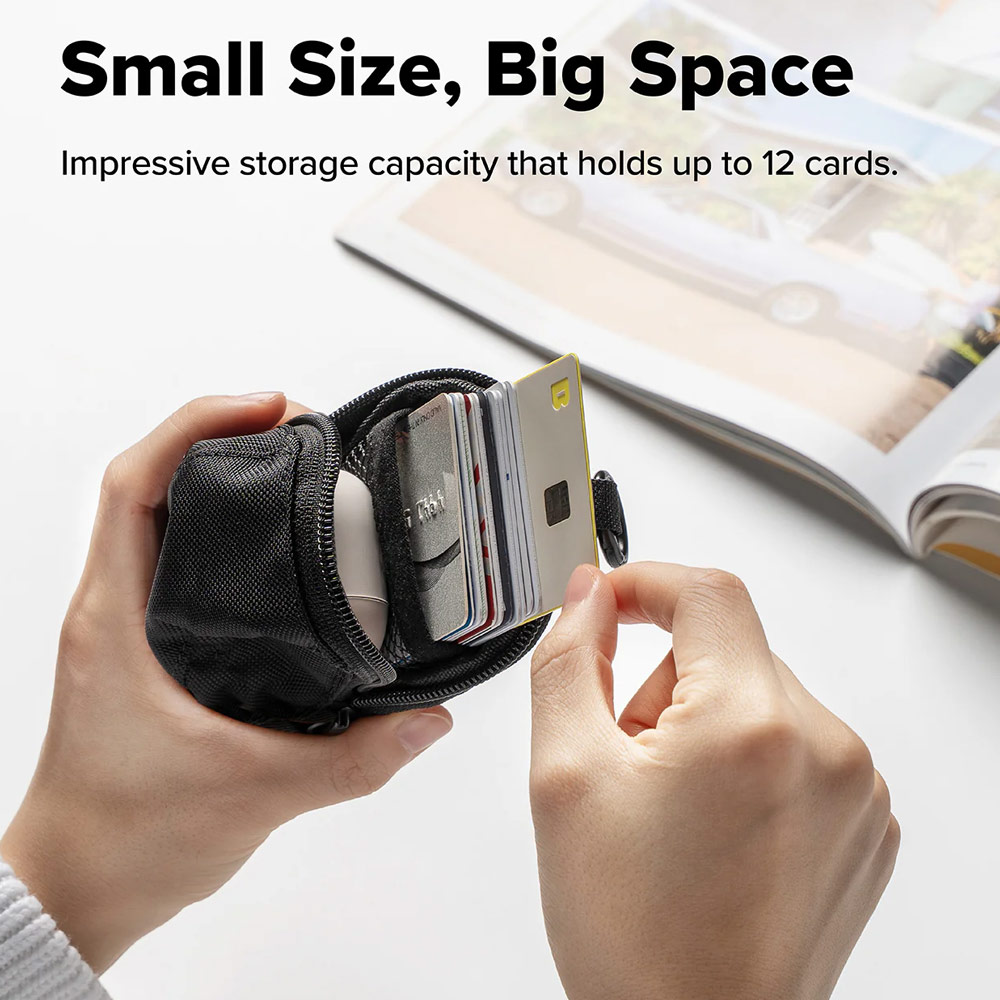 Picture of Ringke Mini Pouch Baseket Ball Cap Design Bag with high quality zipper closure with Carabiner for Small Gadgets (Black)