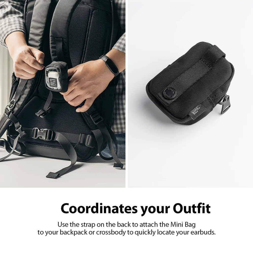 Picture of Ringke Mini Pouch Block Bag Miniature with Zipper Closure with Carabiner for Small Gadgets (Black)