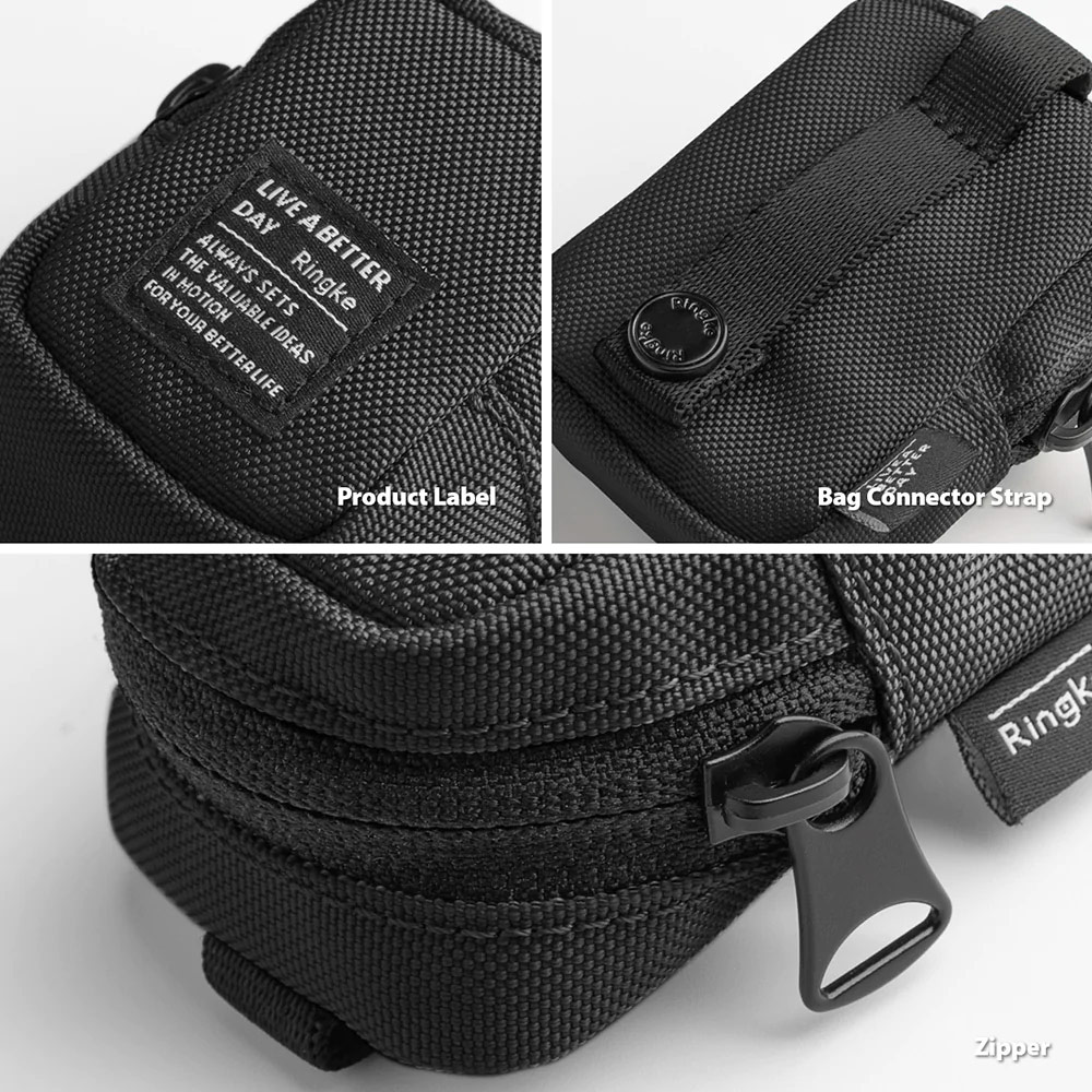 Picture of Ringke Mini Pouch Block Bag Miniature with Zipper Closure with Carabiner for Small Gadgets (Black)