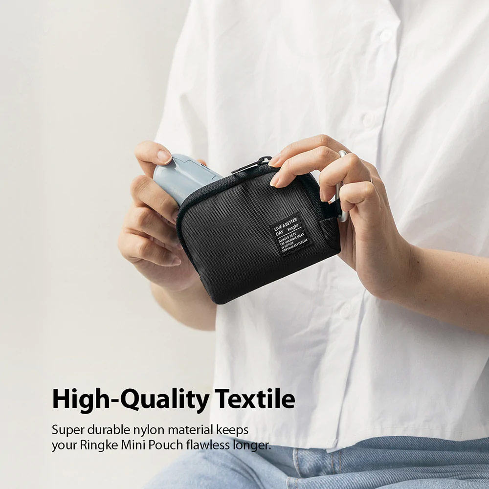 Picture of Ringke Mini Pouch Half-Pocket Bag Miniature with Zipper Closure with Carabiner for Small Gadgets (Black)