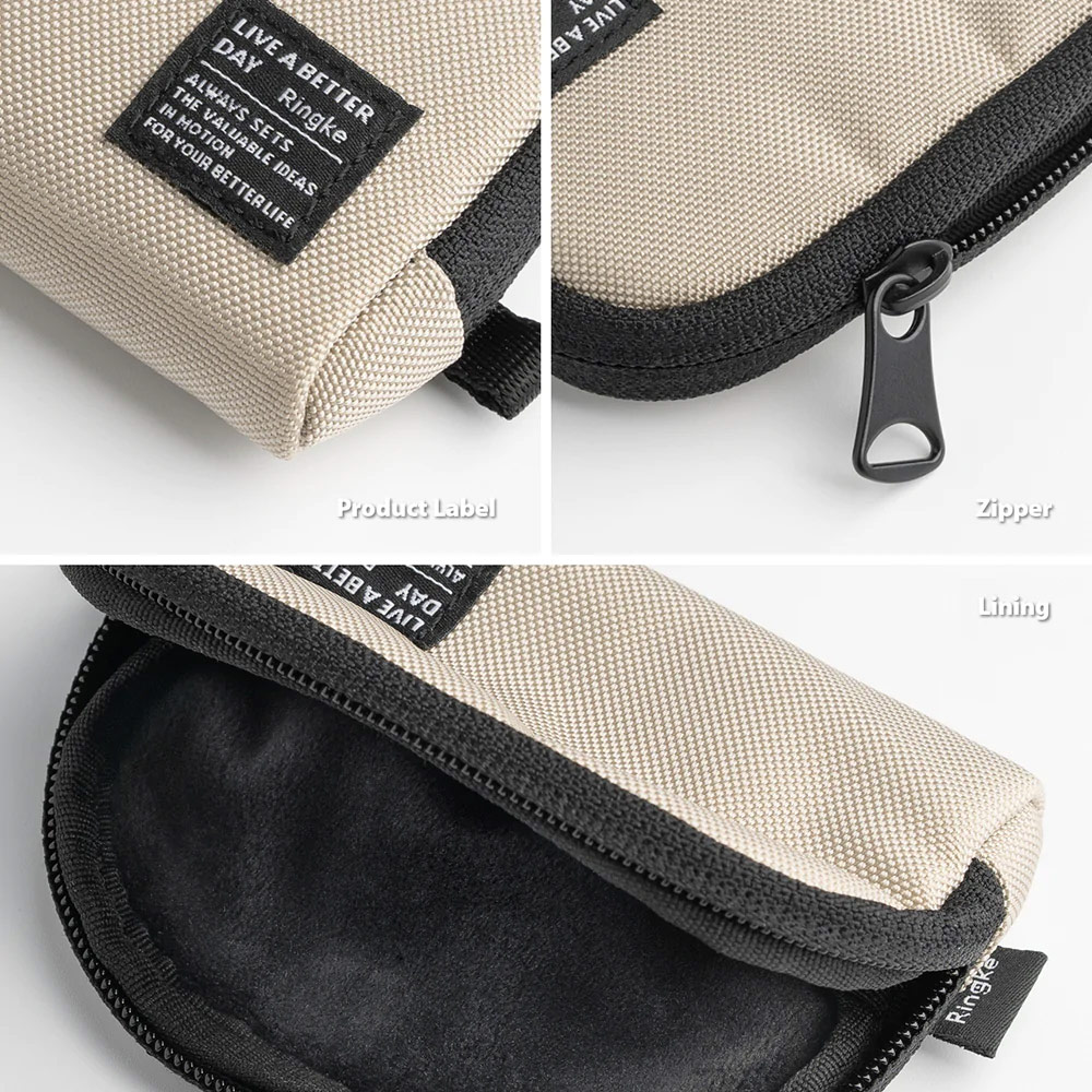 Picture of Ringke Mini Pouch Half-Pocket Bag Miniature with Zipper Closure with Carabiner for Small Gadgets (Black)