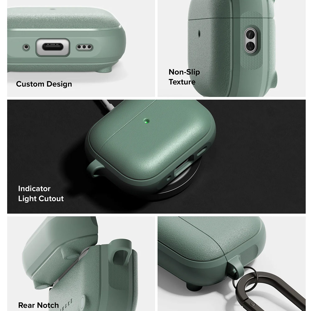 Picture of Apple Airpods Pro 3 Case | Ringke Onyx Magnetic Protective Protection Rugged Case with Carabiner for Apple Airpods Pro 3 (Sage Green)