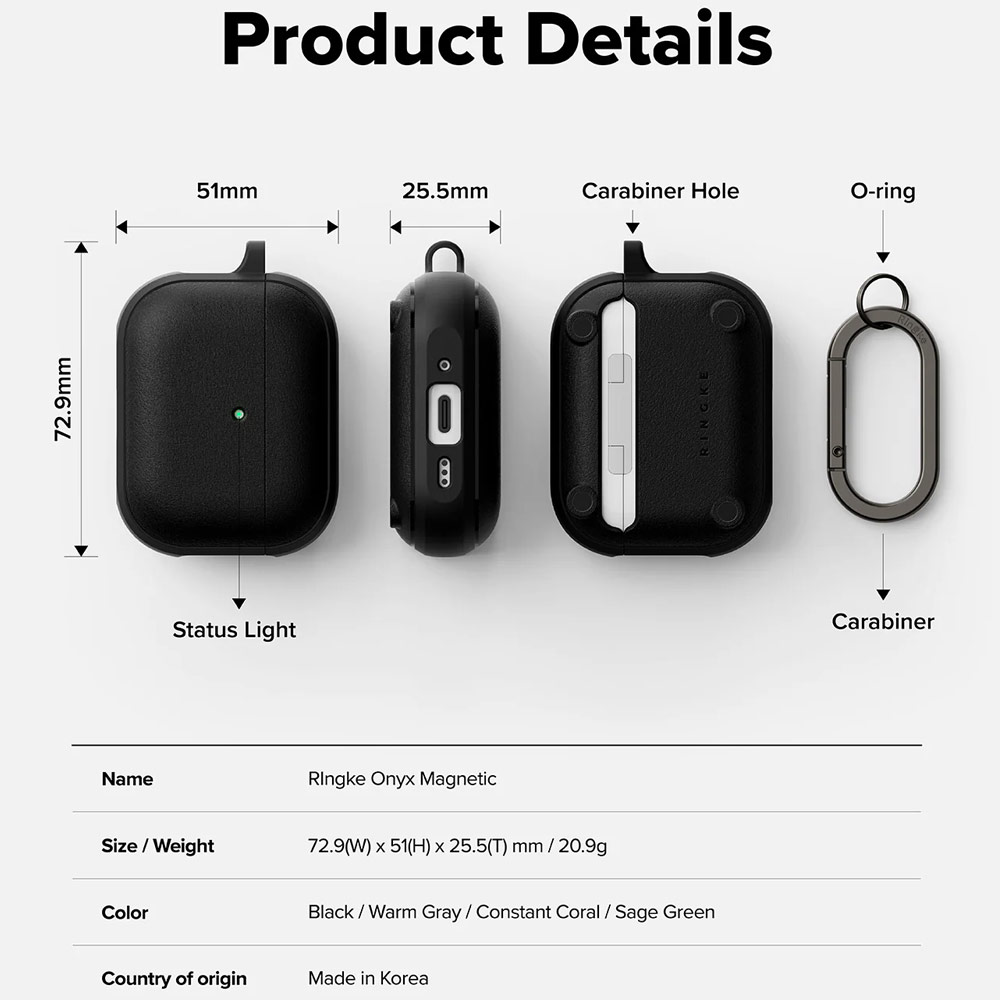 Picture of Apple Airpods Pro 3 Case | Ringke Onyx Magnetic Protective Protection Rugged Case with Carabiner for Apple Airpods Pro 3 (Black)