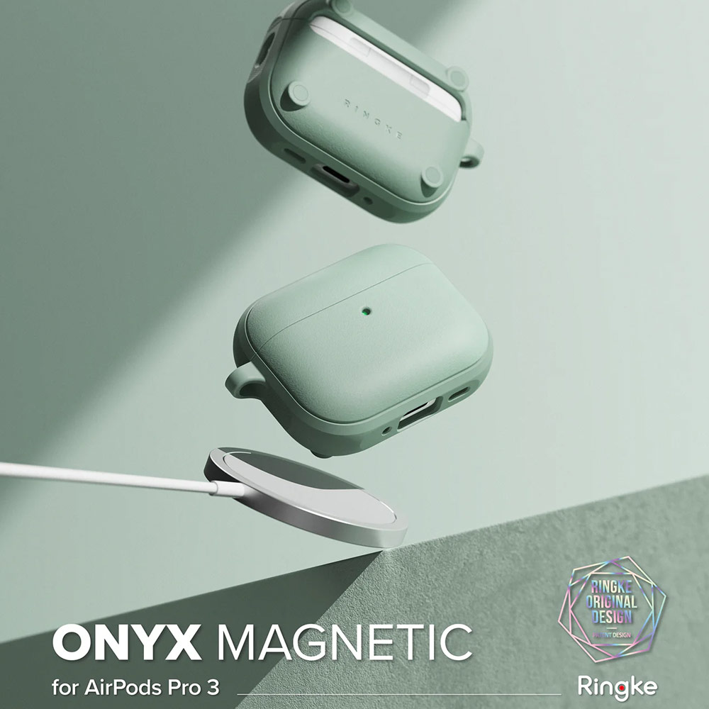 Picture of Apple Airpods Pro 3 Case | Ringke Onyx Magnetic Protective Protection Rugged Case with Carabiner for Apple Airpods Pro 3 (Mint)