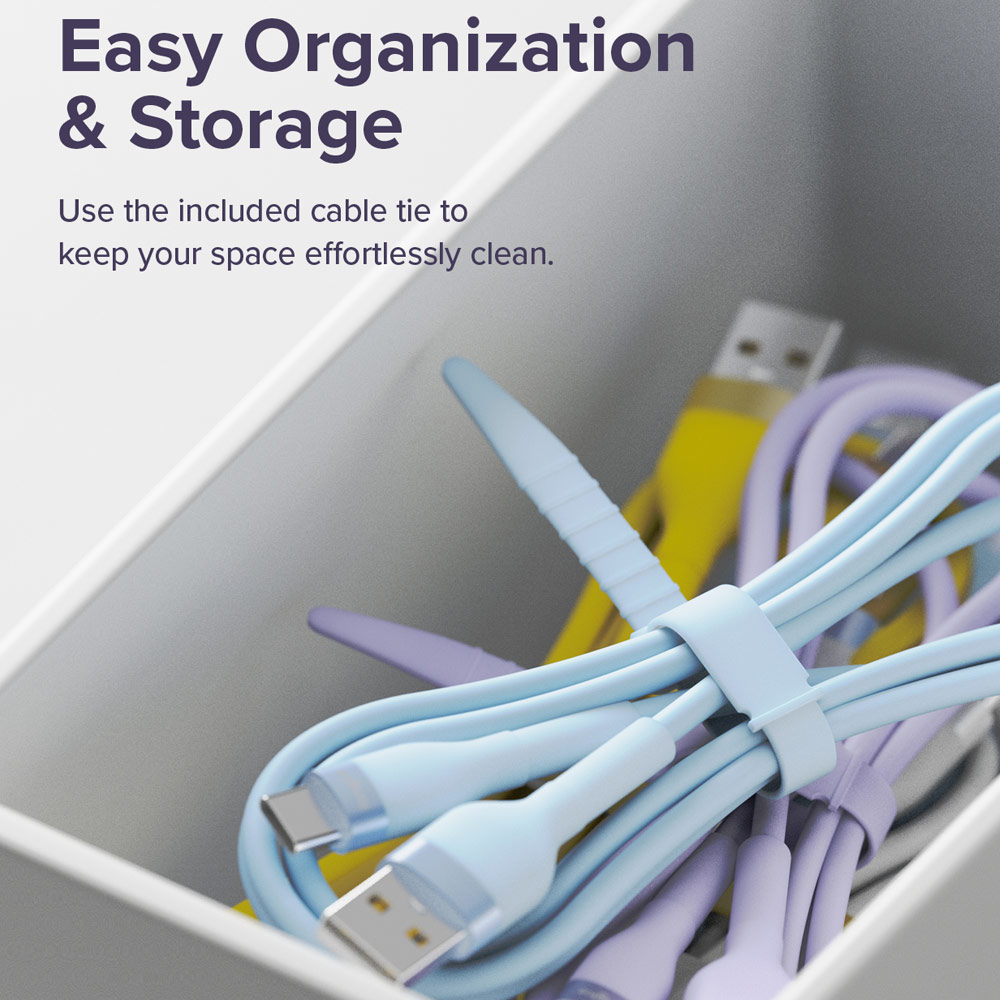 Picture of Ringke Pastel TPE Durable Cable with Cable Tie Organizer QC2.0 Fast Charge USB A to Type C (Purple 120cm)