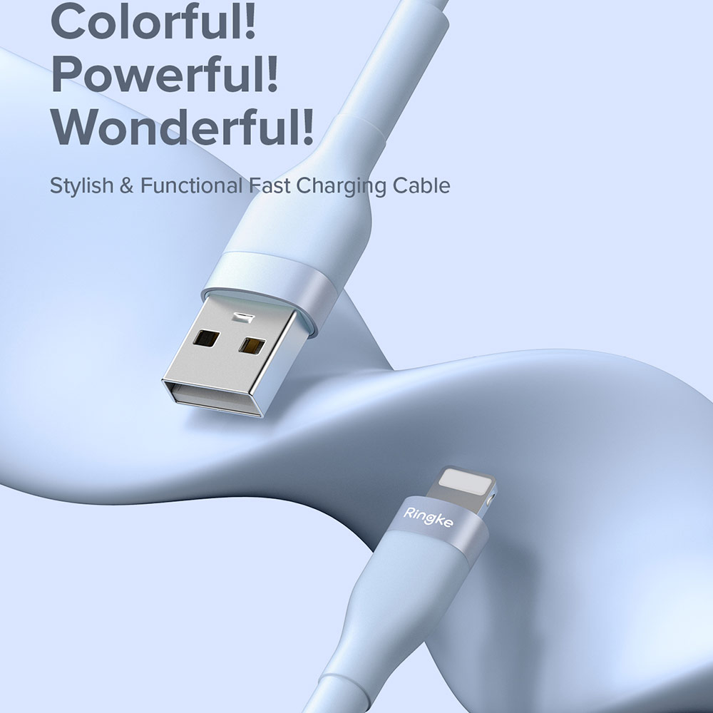 Picture of Ringke Pastel TPE Durable Cable with Cable Tie Organizer 20W Fast Charge USB C to Lightning (Blue 200cm)