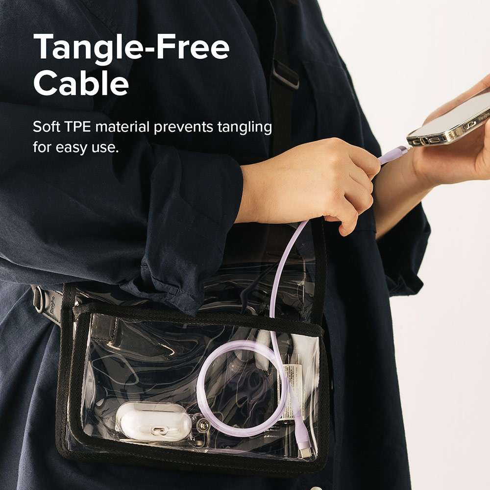Picture of Ringke Pastel TPE Durable Cable with Cable Tie Organizer 20W Fast Charge USB C to Lightning (Purple 120cm)