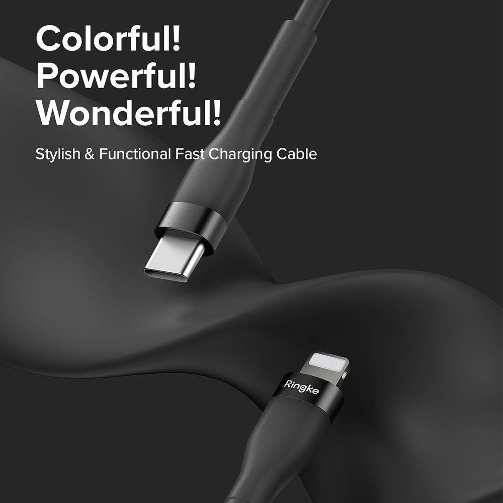 Picture of Ringke Pastel TPE Durable Cable with Cable Tie Organizer 20W Fast Charge USB C to Lightning (Black 120cm)