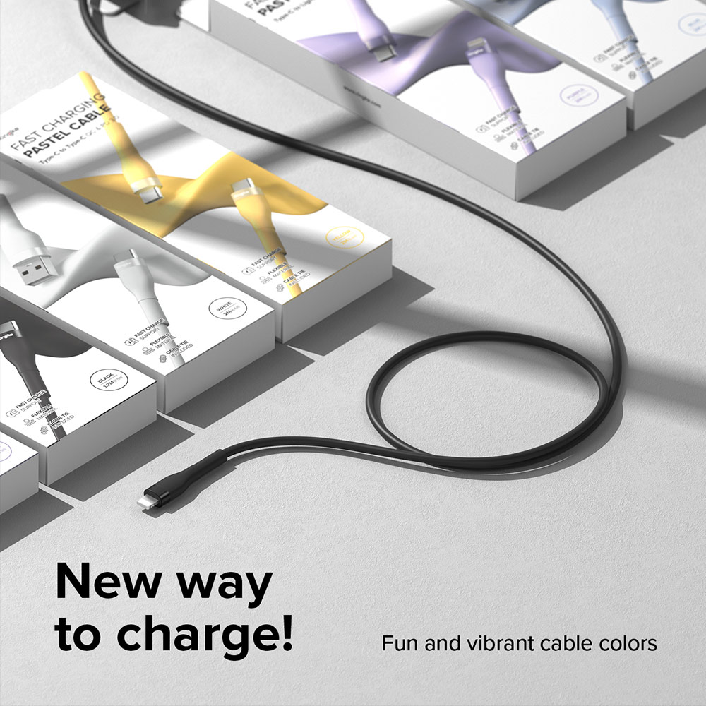 Picture of Ringke Pastel TPE Durable Cable with Cable Tie Organizer 20W Fast Charge USB C to Lightning (Black 120cm)