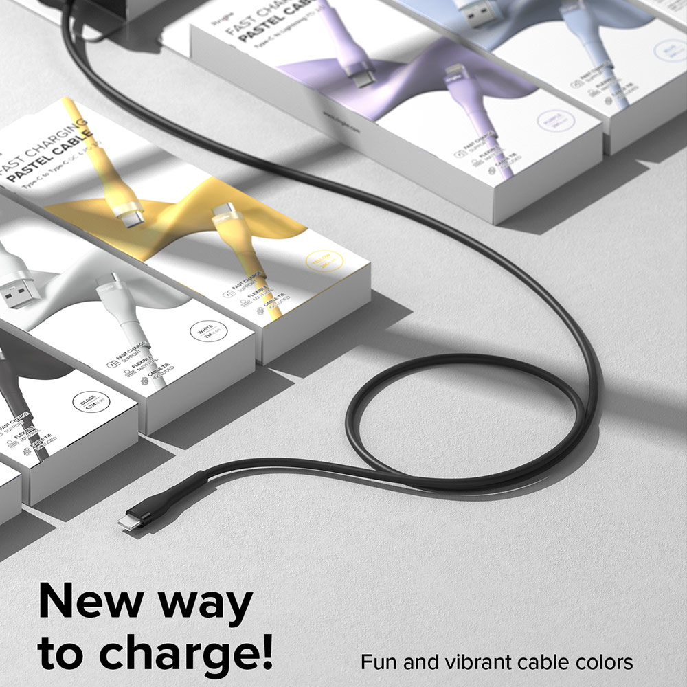 Picture of Ringke Pastel TPE Durable Cable with Cable Tie Organizer 3A Max 60W Fast Charge USB C to Type C (Black 120cm)