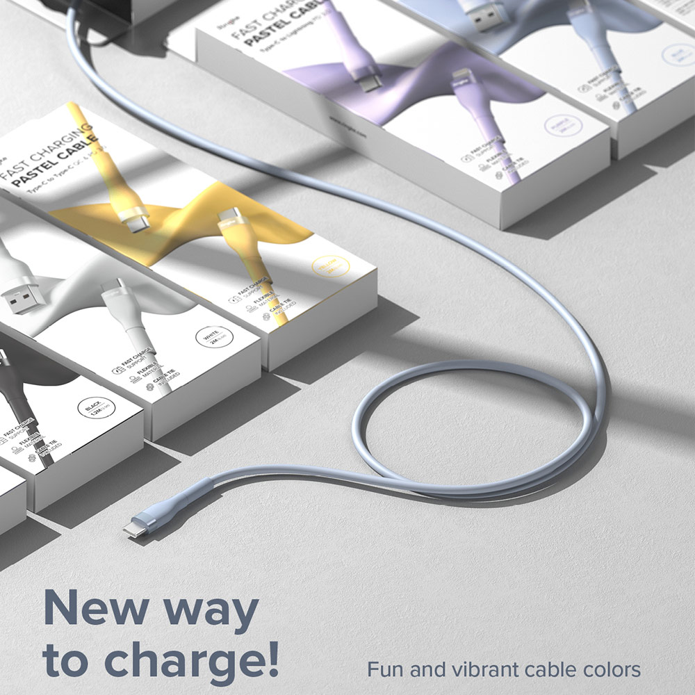Picture of Ringke Pastel TPE Durable Cable with Cable Tie Organizer 3A Max 60W Fast Charge USB C to Type C (Blue 200cm)