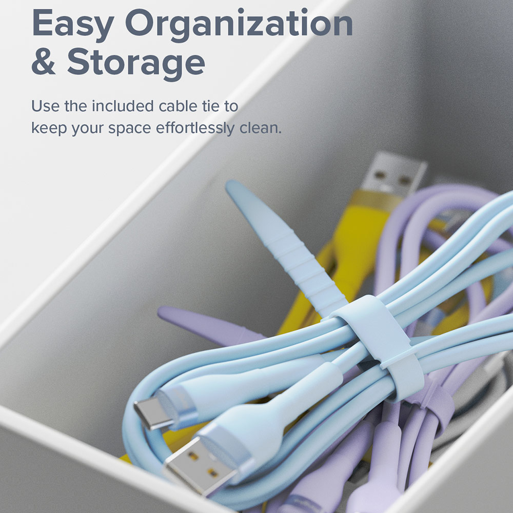 Picture of Ringke Pastel TPE Durable Cable with Cable Tie Organizer 3A Max 60W Fast Charge USB C to Type C (Blue 200cm)