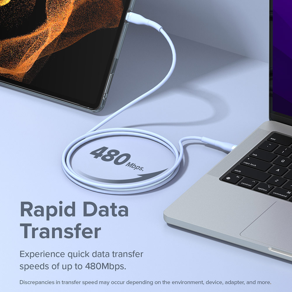 Picture of Ringke Pastel TPE Durable Cable with Cable Tie Organizer 3A Max 60W Fast Charge USB C to Type C (Blue 200cm)