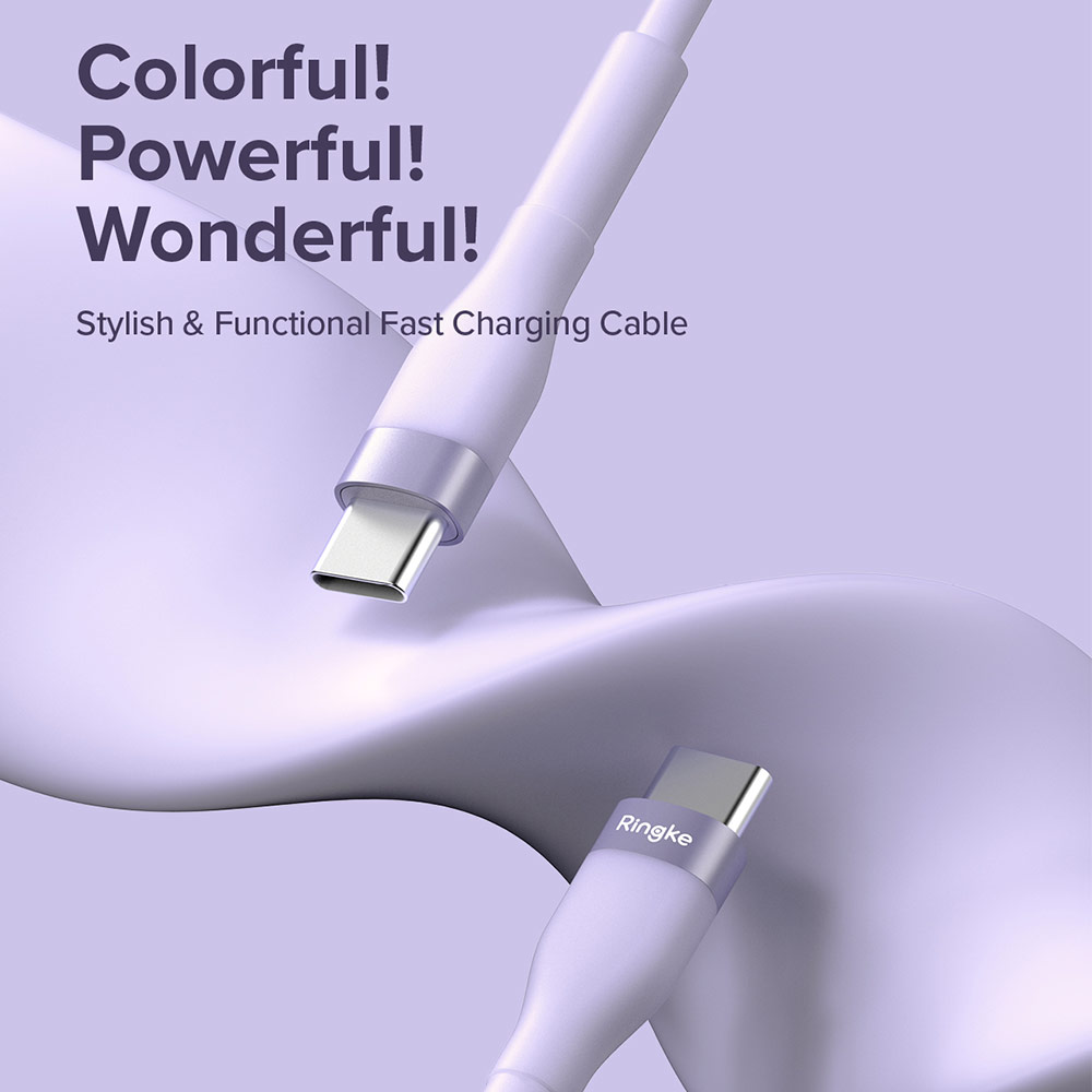 Picture of Ringke Pastel TPE Durable Cable with Cable Tie Organizer 3A Max 60W Fast Charge USB C to Type C (Purple 120cm)