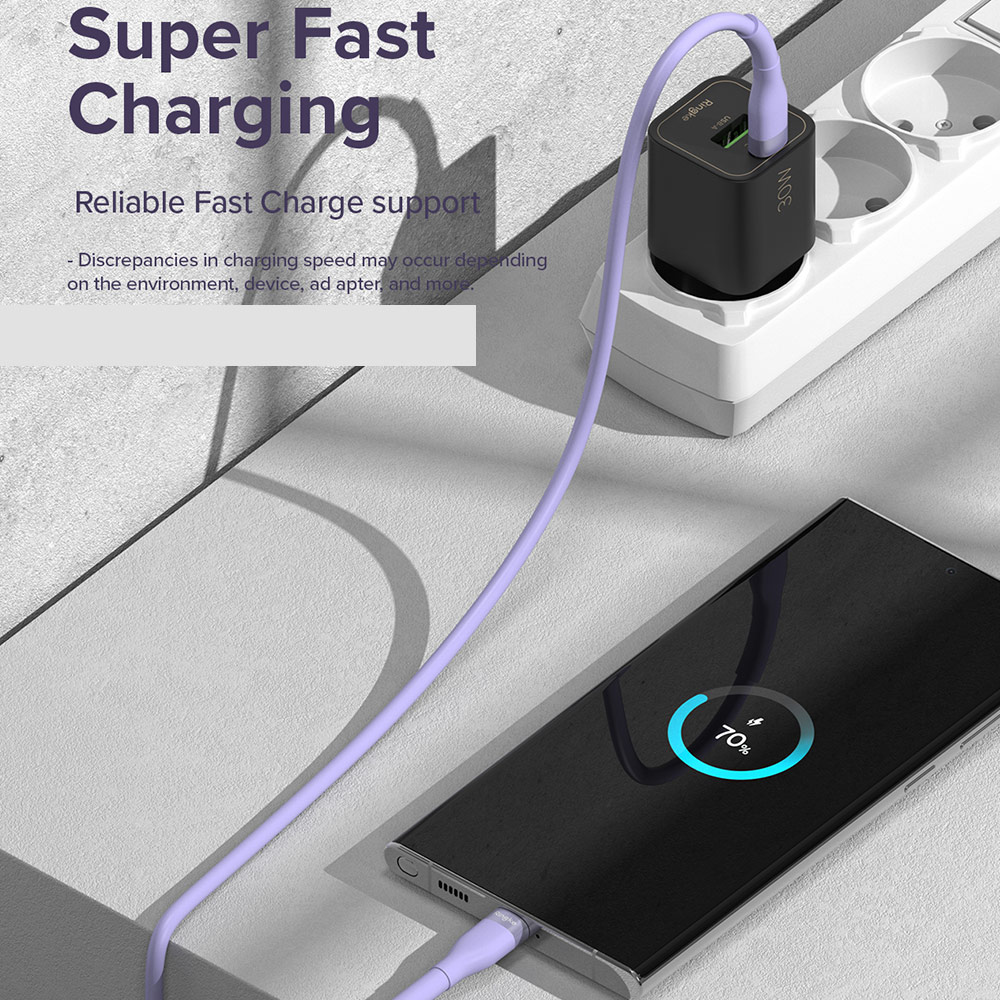 Picture of Ringke Pastel TPE Durable Cable with Cable Tie Organizer 3A Max 60W Fast Charge USB C to Type C (Purple 120cm)