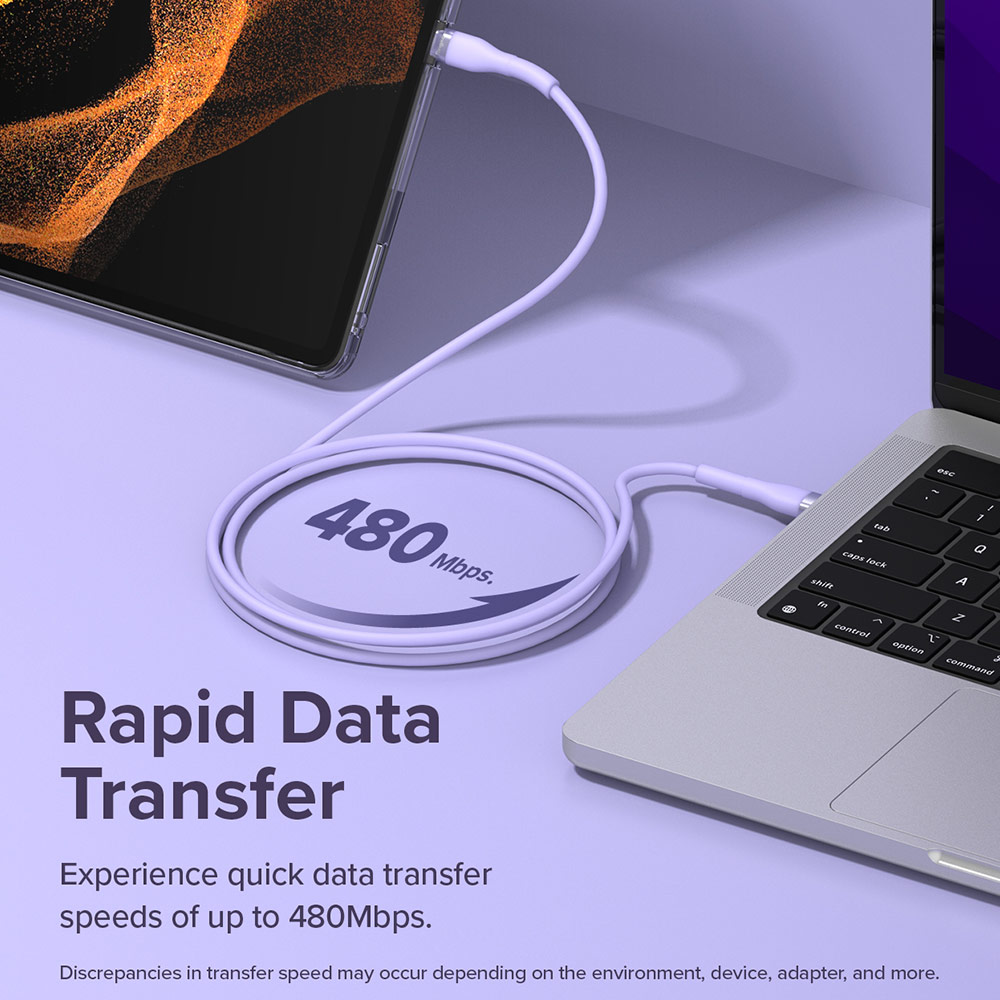 Picture of Ringke Pastel TPE Durable Cable with Cable Tie Organizer 3A Max 60W Fast Charge USB C to Type C (Purple 120cm)