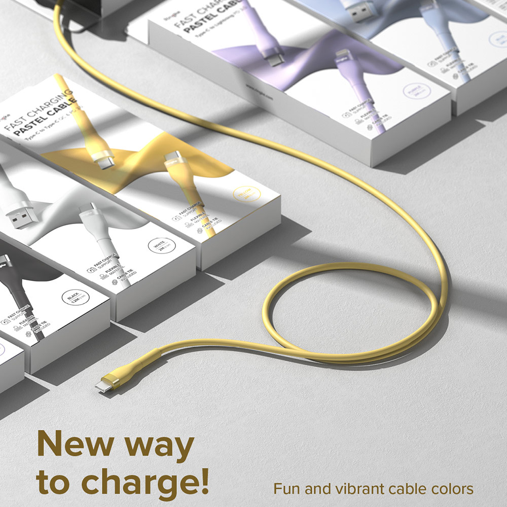 Picture of Ringke Pastel TPE Durable Cable with Cable Tie Organizer 3A Max 60W Fast Charge USB C to Type C (Yellow 200cm)