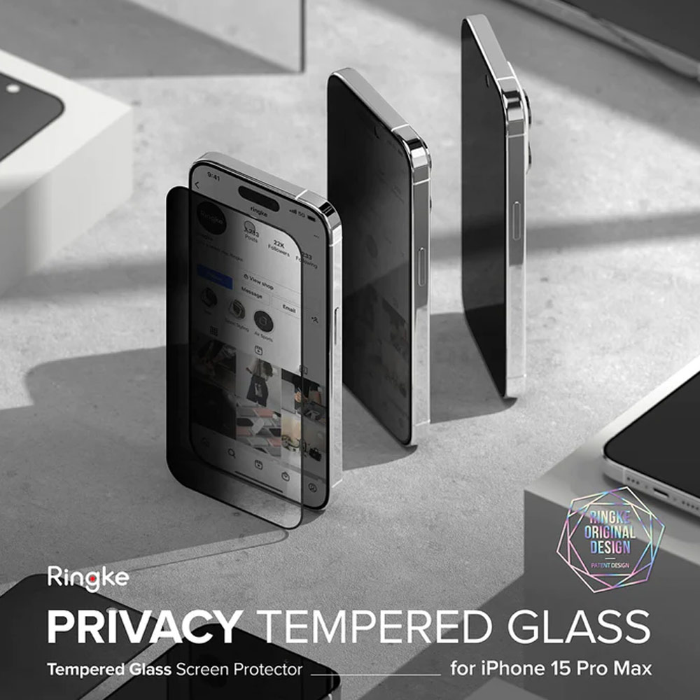 Picture of Apple iPhone 15 Pro Max 6.7 Screen Protector | Ringke Tempered Glass Full Cover Glass Screen Protector with Installation Jig Helper for iPhone 15 Pro Max 6.7 (Privacy Anti View Peep SpyBlack)