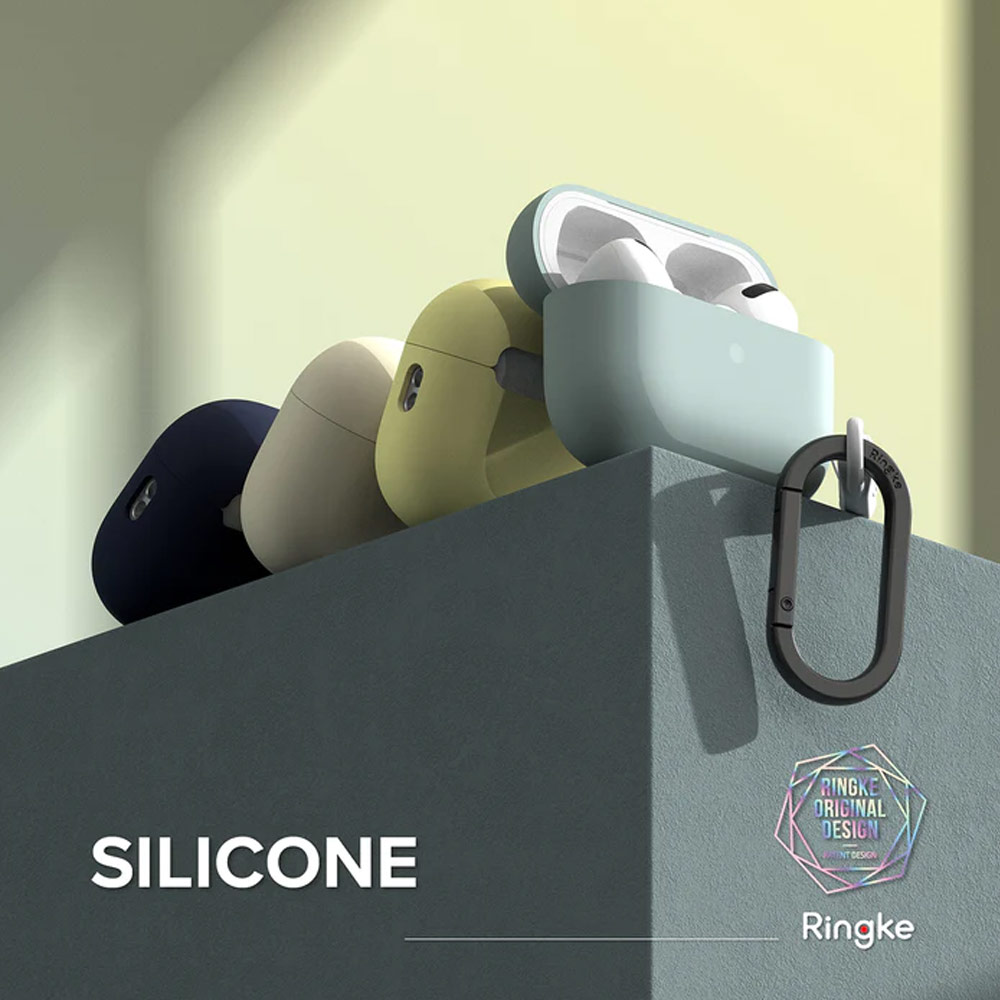 Picture of Apple Airpods Pro 2 Case | Ringke Silicone Soft Feel Hard Protective Protection Case with Carabiner for Apple Airpods Pro 2 (Mellow Yellow)