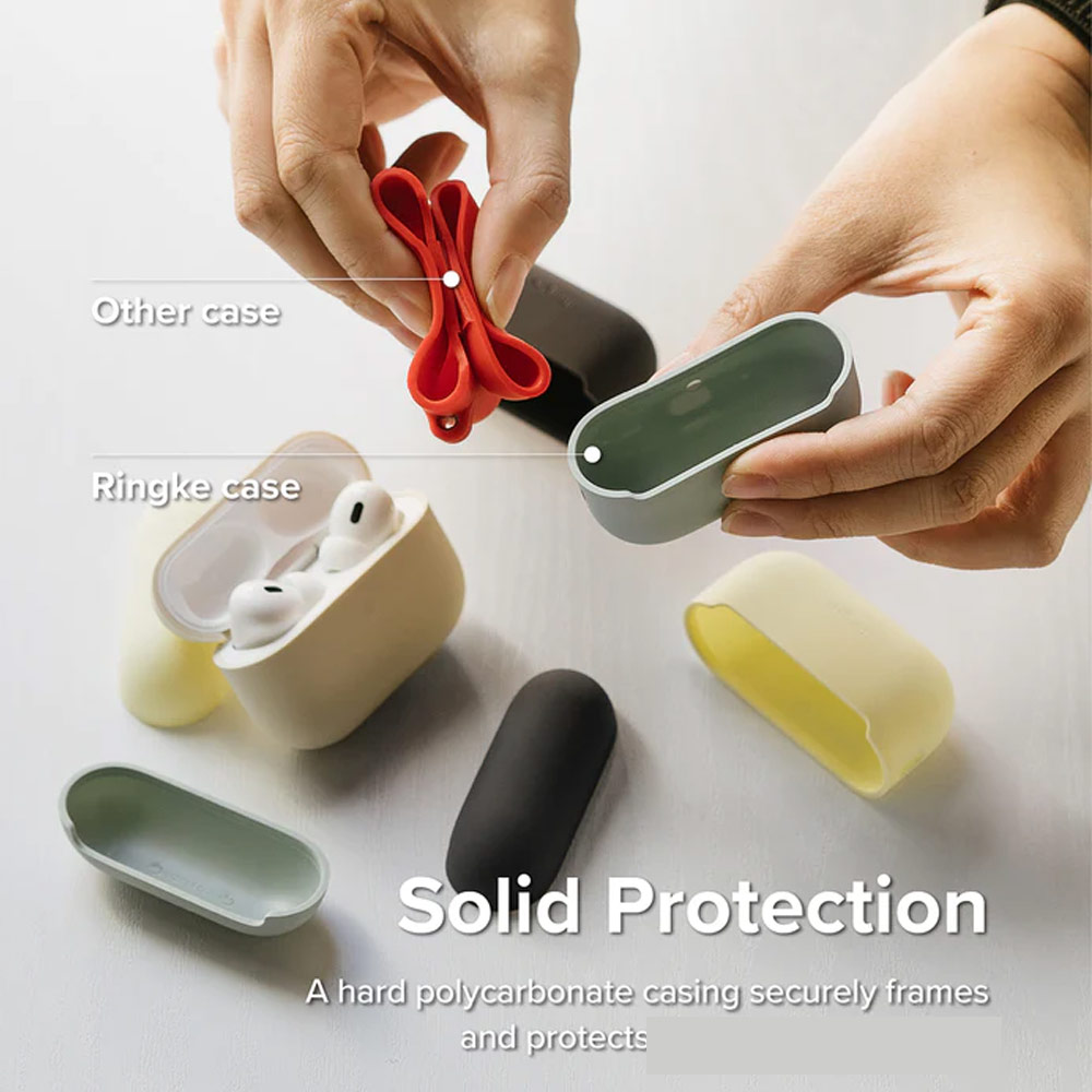 Picture of Apple Airpods Pro 2 Case | Ringke Silicone Soft Feel Hard Protective Protection Case with Carabiner for Apple Airpods Pro 2 (Mellow Yellow)