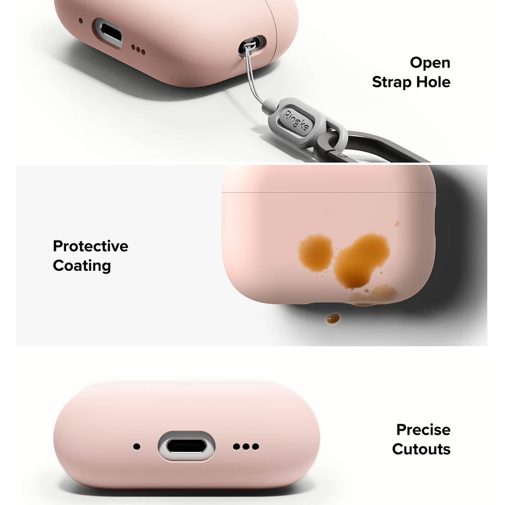 Picture of Apple Airpods Pro 3 Case | Ringke Silicone Soft Feel Hard Protective Protection Case with Carabiner for Apple Airpods Pro 3 (Pink Sand)