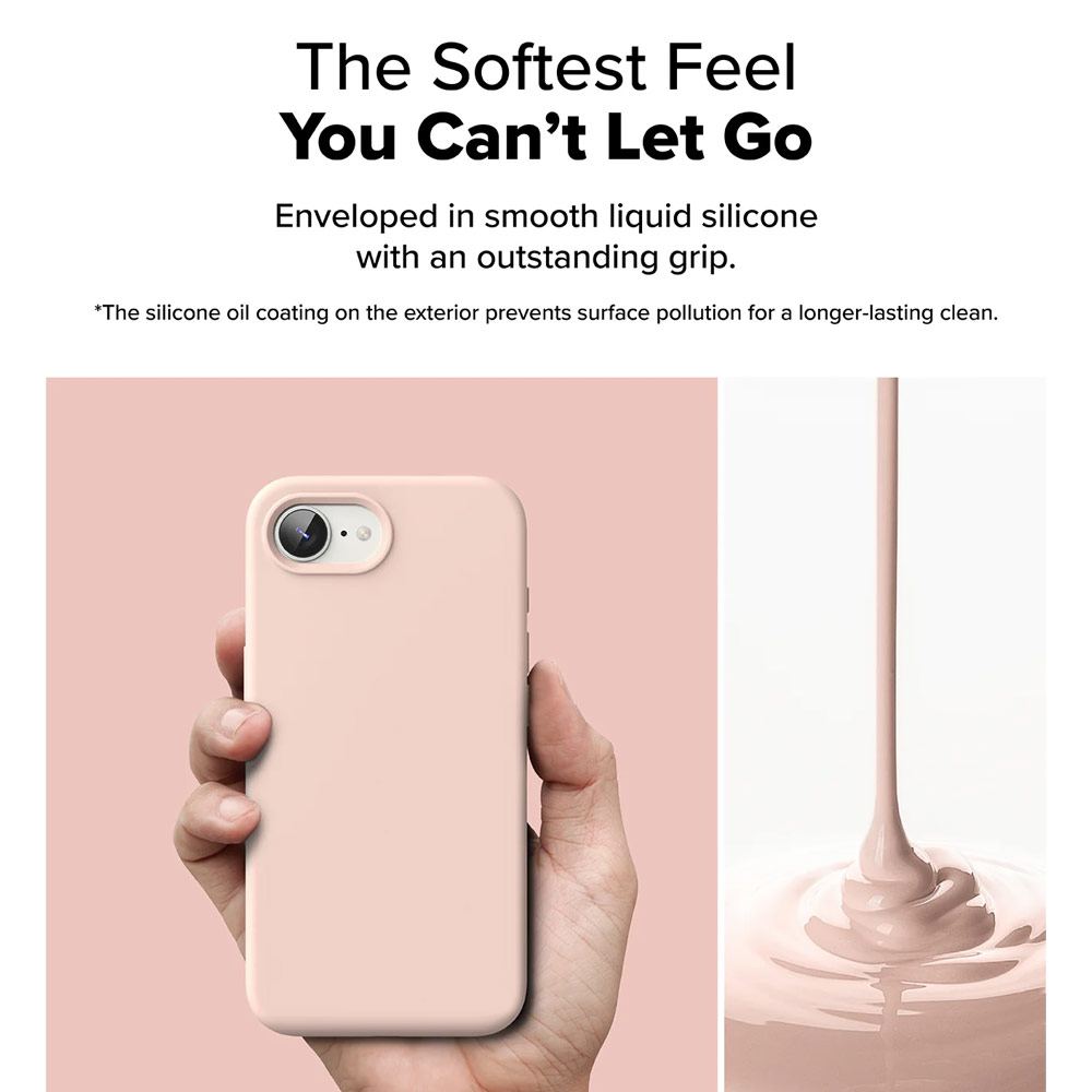 Picture of Apple iPhone 16e Case | Ringke Silicone Magnetic Soft Liquid Silicone Protection Case for iPhone 16e (Pink Sand)