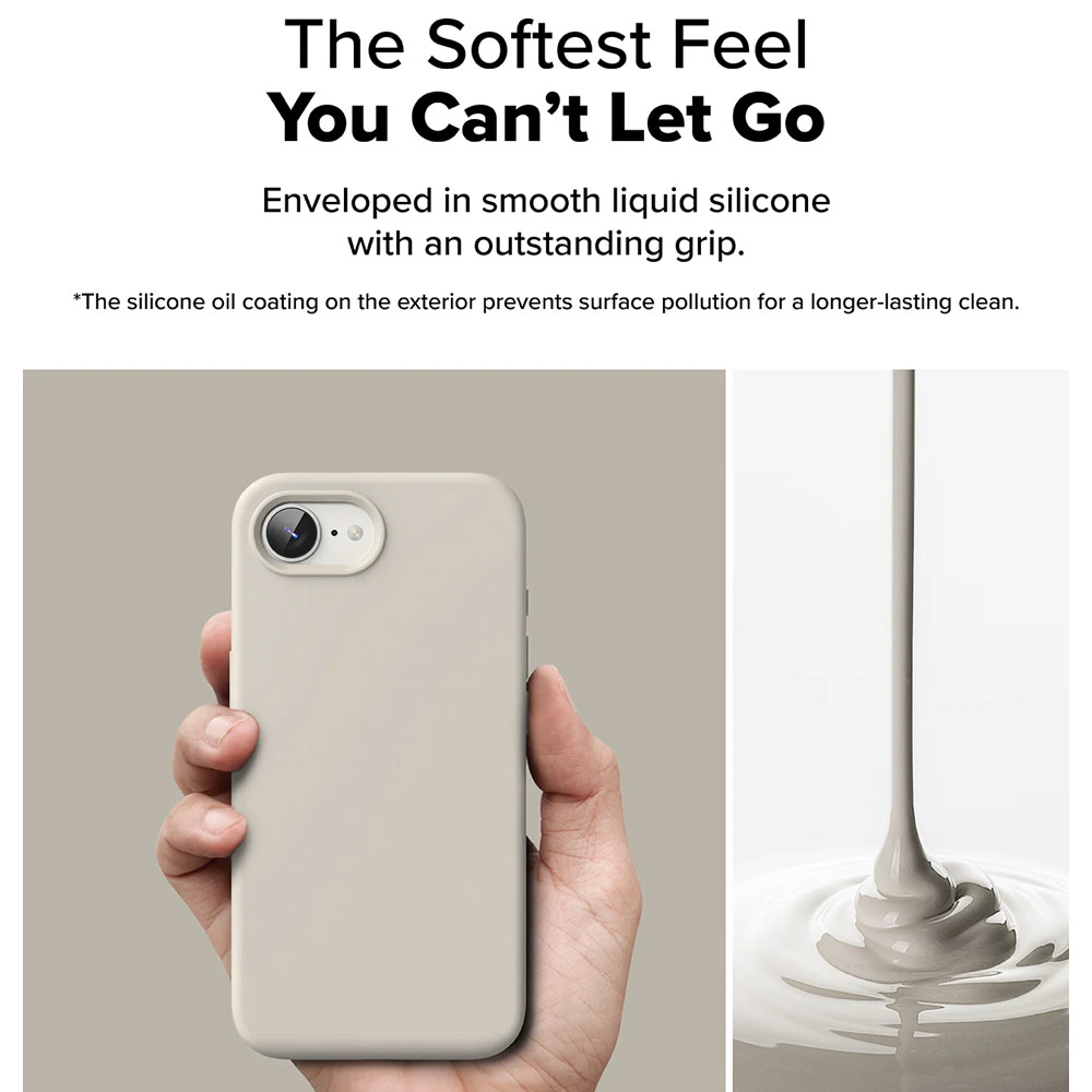 Picture of Apple iPhone 16e Case | Ringke Silicone Magnetic Soft Liquid Silicone Protection Case for iPhone 16e (Stone)