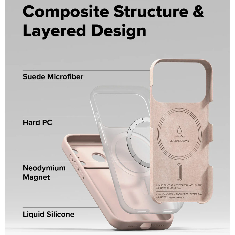 Picture of Apple iPhone 17 Pro 6.3 Case | Ringke Silicone Magnetic Soft Liquid Silicone Drop Protection Case with Camera Control Button for iPhone 17 Pro 6.3 (Pink Sand)