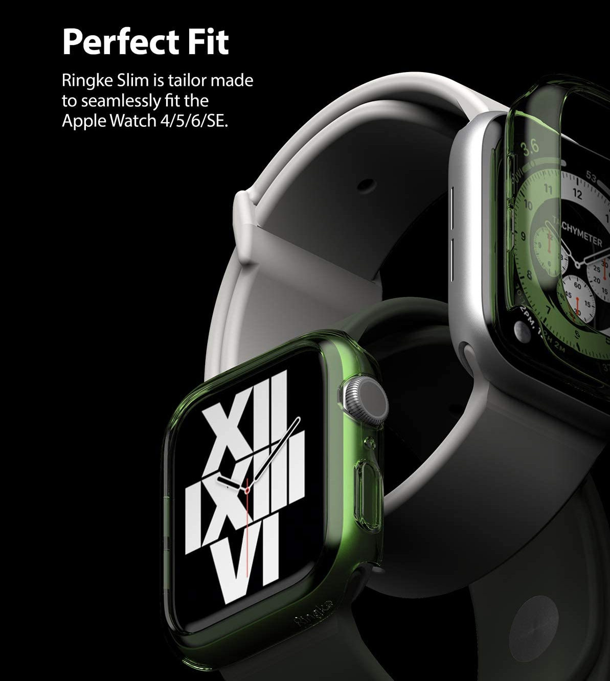 Picture of Apple Watch 40mm Case | Ringke Slim Perfect Fit Case for Apple Watch Series 4 5 6 SE 40mm (2 PACK with Clear and Olive Green)