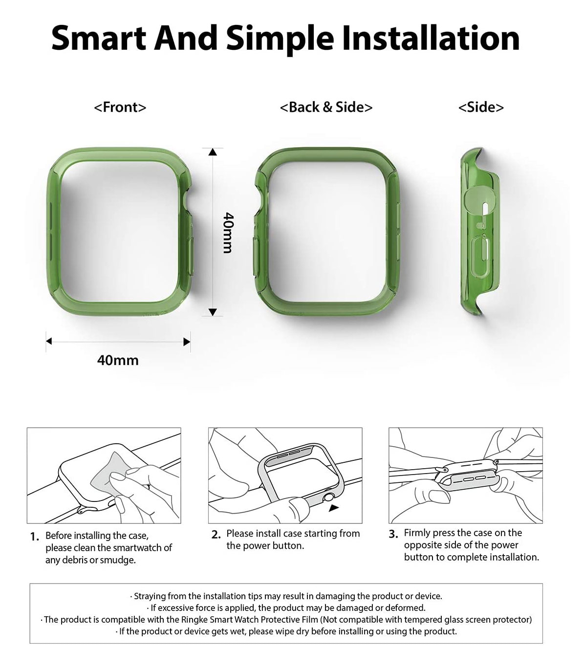 Picture of Apple Watch 40mm Case | Ringke Slim Perfect Fit Case for Apple Watch Series 4 5 6 SE 40mm (2 PACK with Clear and Olive Green)