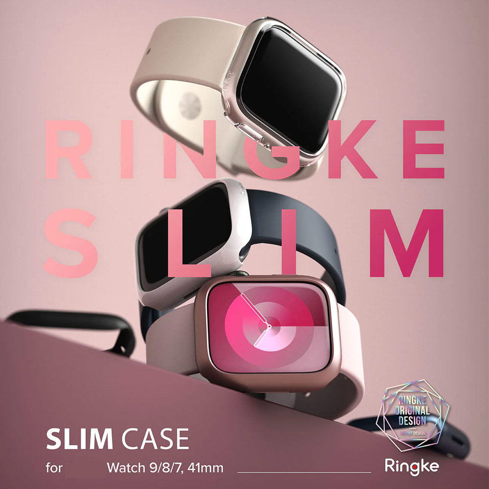 Picture of Apple Watch 41mm Case | Ringke Slim Perfect Fit Case for Apple Watch Series 7 8 9 41mm (2 PACK Clear and Pink)