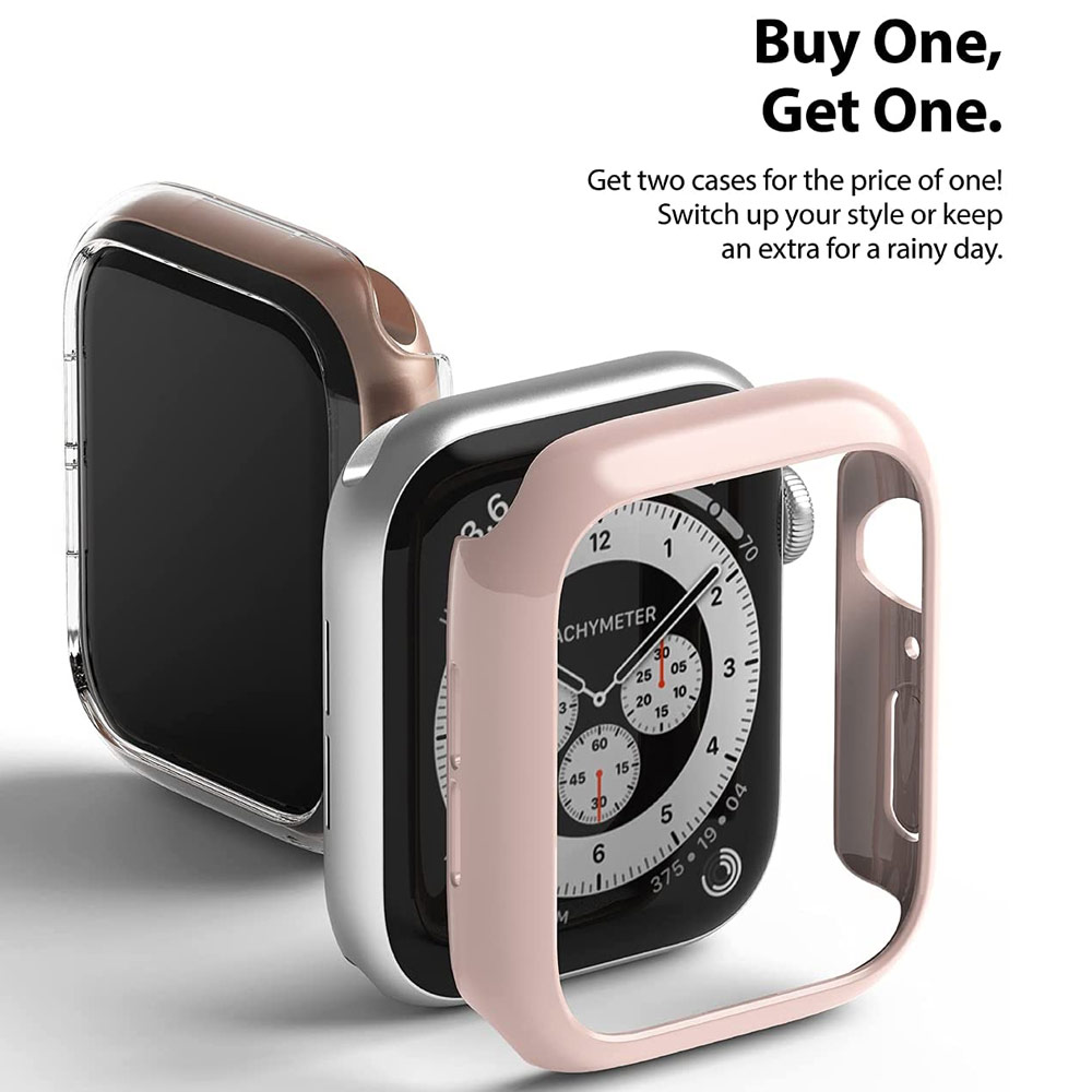 Picture of Apple Watch 44mm Case | Ringke Slim Perfect Fit Case for Apple Watch Series 4 5 6 SE 44mm  (2 PACK with Clear and Peach Pink)