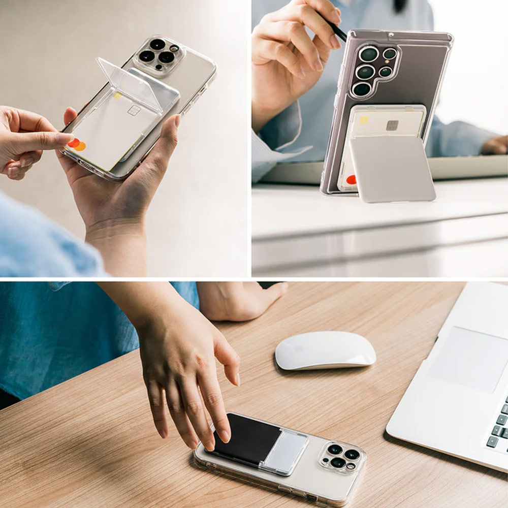 Picture of Ringke 2 in 1 Adhesive Card Holder Stand Slot Kickstand with High Quality PC Material for Smartphone (Clear Mist)