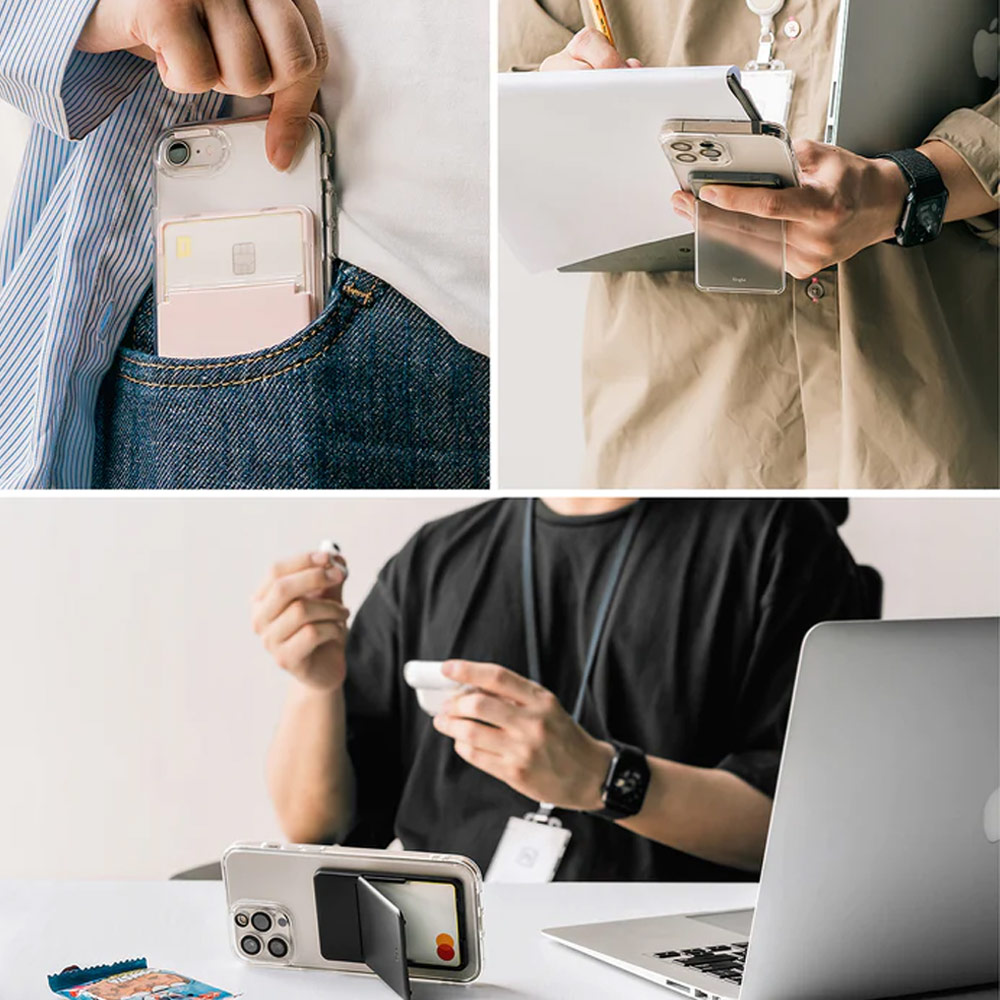 Picture of Ringke 2 in 1 Adhesive Card Holder Stand Slot Kickstand with High Quality PC Material for Smartphone (Clear Mist)