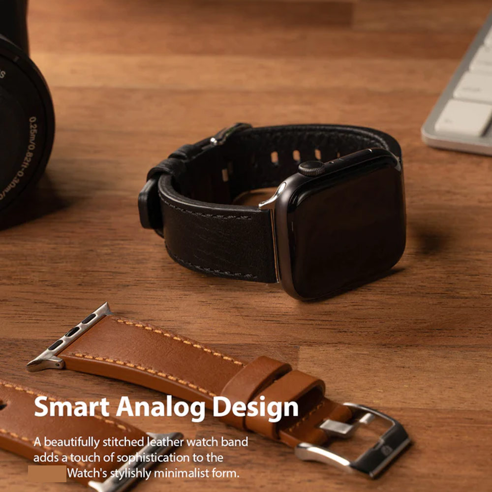 Picture of Apple Watch 49mm	Ultra 3  | Ringke Genuine Leather One Classic Strap for Apple Watch Series 4 5 6 8 9 42mm 44mm 45mm 49mm Ultra (Black)