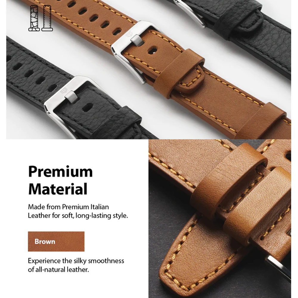 Picture of Apple Watch 49mm Ultra 2 | Ringke Genuine Leather One Classic Strap for Apple Watch Series 4 5 6 8 9 42mm 44mm 45mm 49mm Ultra (Brown)