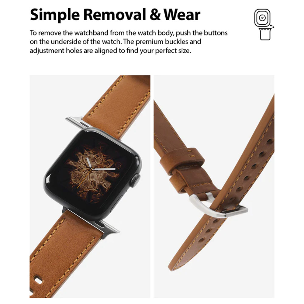 Picture of Apple Watch 49mm	Ultra 3  | Ringke Genuine Leather One Classic Strap for Apple Watch Series 4 5 6 8 9 42mm 44mm 45mm 49mm Ultra (Black)