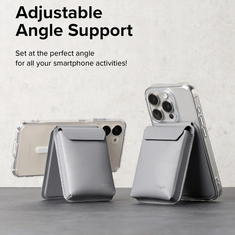 Picture of Apple iPhone 13 6.1 | Ringke Snap Magnetic Stand Pocket Magnetic Stand for iPhone 14 iPhone 15 Pro Max Card Holder Phone Stand (Light Gray)