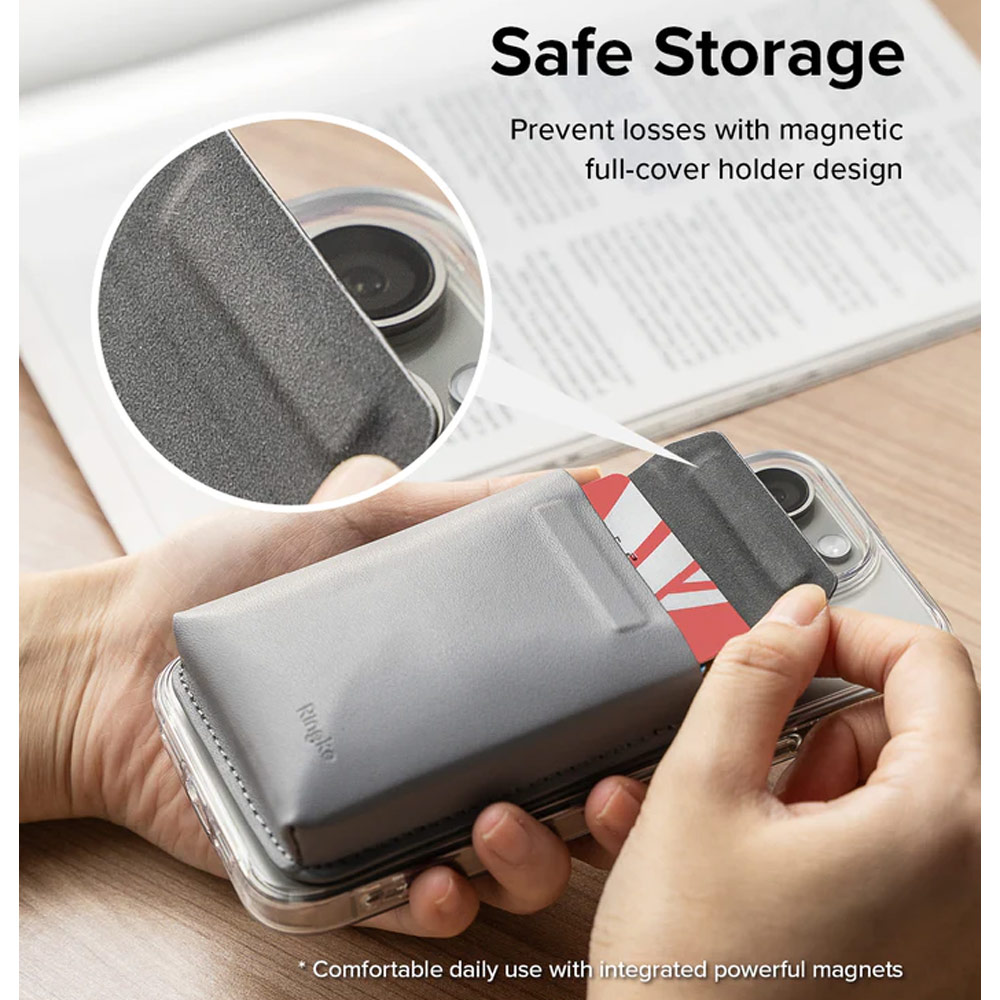 Picture of Apple iPhone 13 6.1 | Ringke Snap Magnetic Stand Pocket Magnetic Stand for iPhone 14 iPhone 15 Pro Max Card Holder Phone Stand (Light Gray)