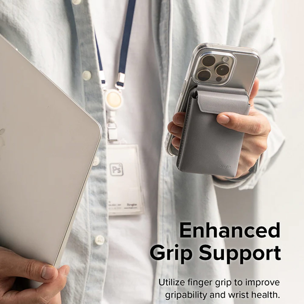 Picture of Apple iPhone 13 6.1 | Ringke Snap Magnetic Stand Pocket Magnetic Stand for iPhone 14 iPhone 15 Pro Max Card Holder Phone Stand (Light Gray)