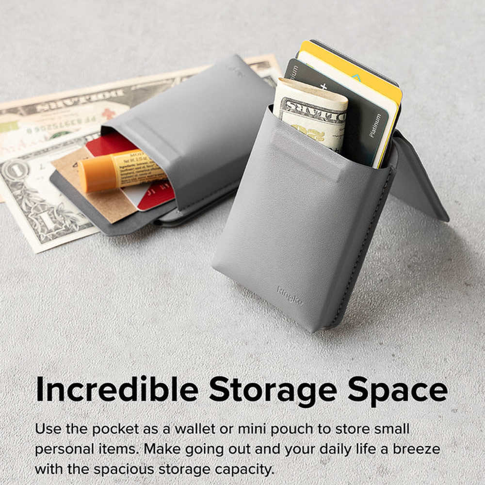 Picture of Apple iPhone 13 6.1 | Ringke Snap Magnetic Stand Pocket Magnetic Stand for iPhone 14 iPhone 15 Pro Max Card Holder Phone Stand (Light Gray)