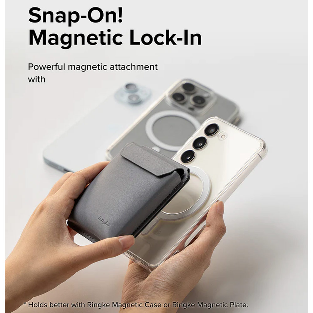 Picture of Apple iPhone 13 6.1 | Ringke Snap Magnetic Stand Pocket Magnetic Stand for iPhone 14 iPhone 15 Pro Max Card Holder Phone Stand (Light Gray)